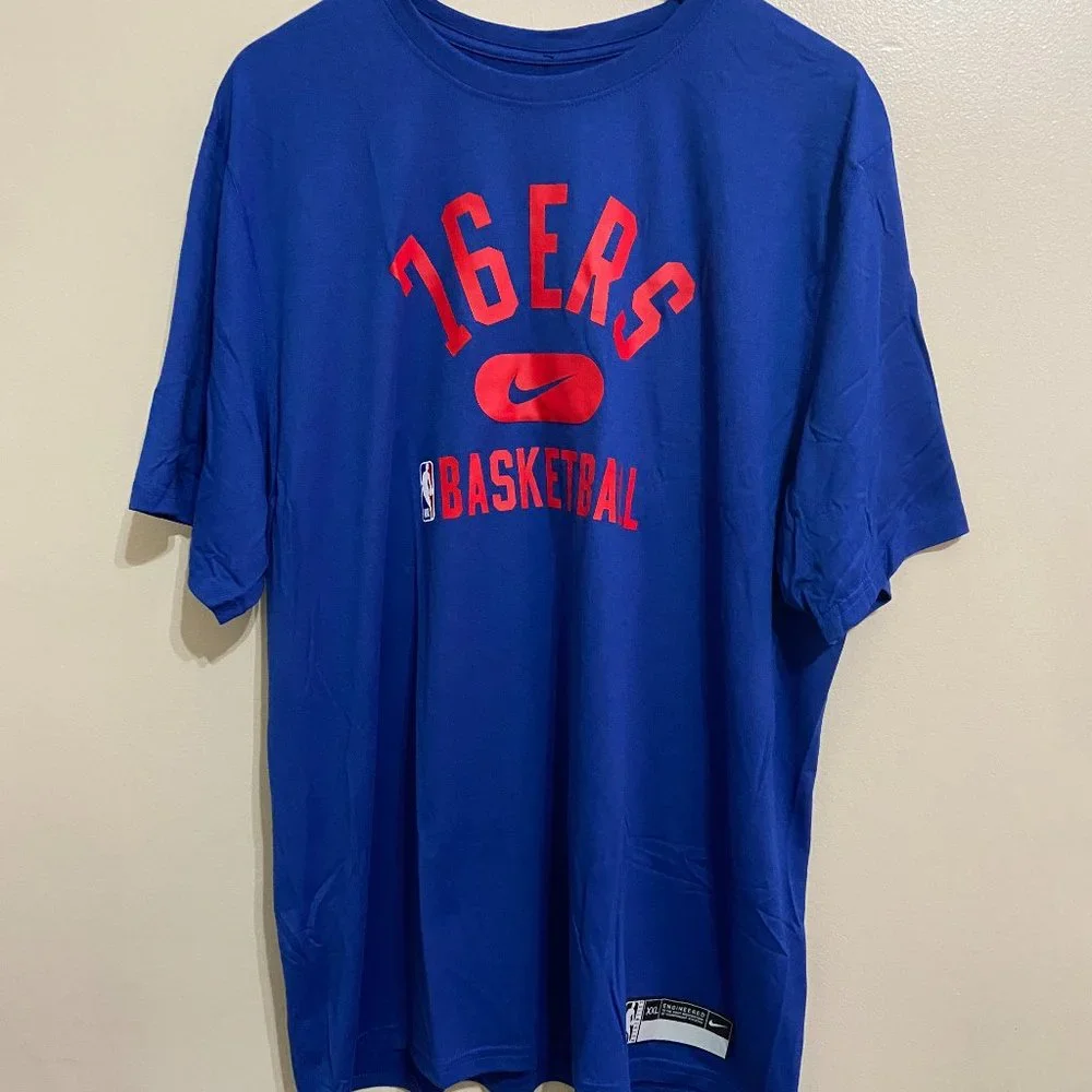 Nike NBA Philadelphia 76ers Team Issue Practice On-Court Shirt Blue Mens NEW